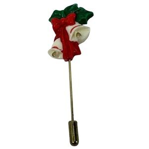 Christmas Bells Pin Holiday Brooch‎ Lapel Pin Gold Tone Taiwan Holiday Jewelry